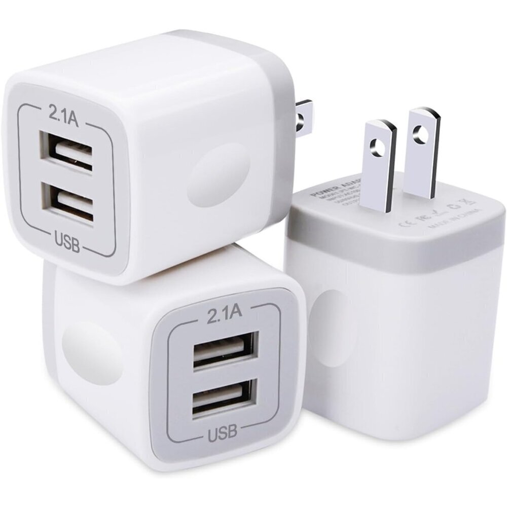 USB Plug, USB Wall Charger 3 Pack, Dual Port Electrical Plug Wall Outlet Charger